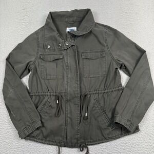 Old Navy Jacket Women Medium Full Zip Cinched Waist Utility Field Green Military